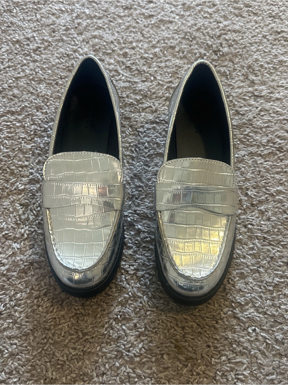 Old Navy Metallic Silver Croc-Embossed Loafers
